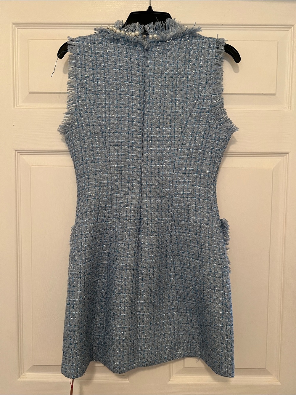 Novaluxe Light Blue Tweed Pearl-Button Shift Dress - Picture 3 of 7